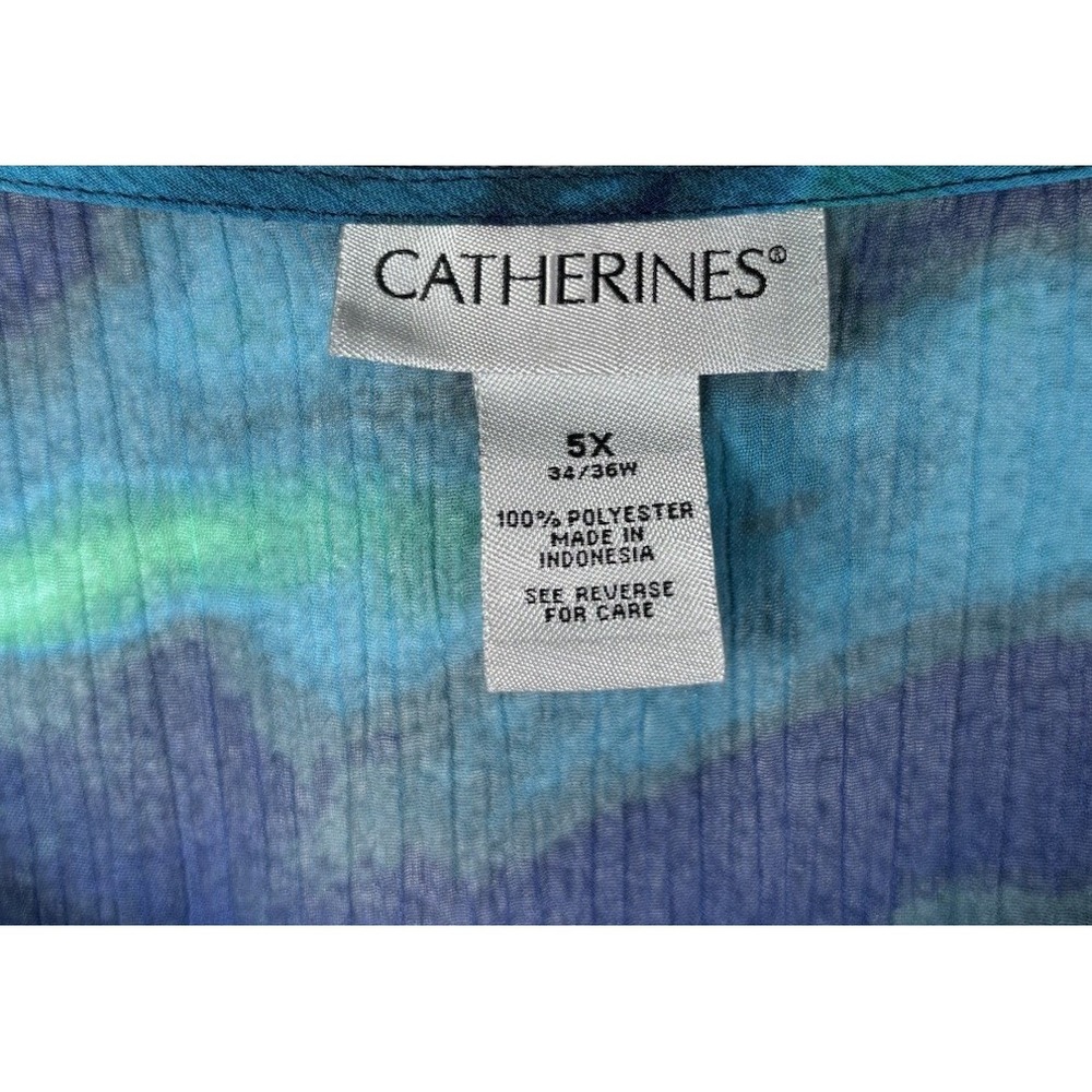 Catherines Womens Blue Scoop Neck Sheer Top Blouse Shirt Pullover 34 36W 5X Plus - Picture 5 of 5
